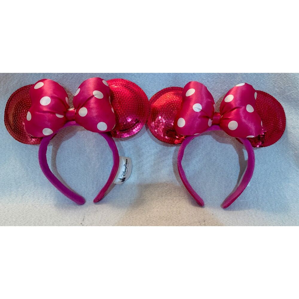 Lot of two pairs of official Disney Minnie Mouse Hot Pink Sequin Ear Headbands